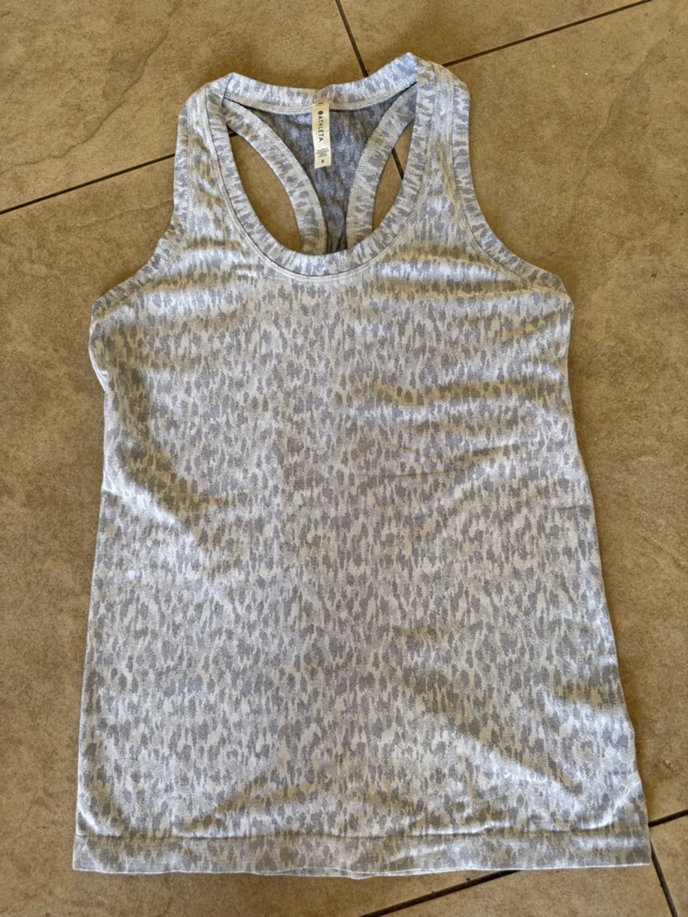 Athleta Light Gray Animal Print Racerback Top Size Small